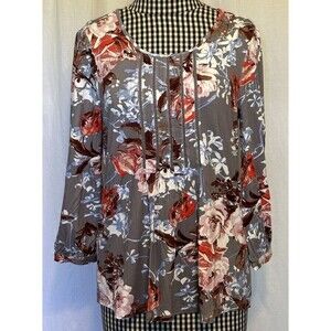NEW Anthropologie Daniel Rainn Size Small Gray Floral Tunic 3/4 Sleeve Blouse